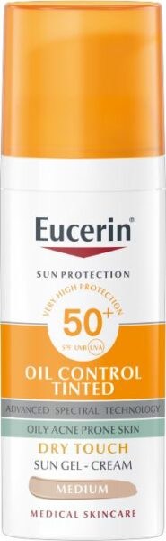 Eucerin Ochranný tónovací a matující gelový krém na obličej SPF 50+ Sun Oil Control Tinted 50 ml Medium